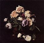 Famous Basket Paintings - Roses in a Basket on a Table